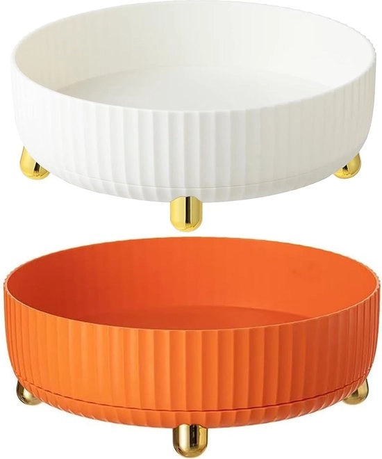 Set di 2 ripiani rotanti 360°, organizzatore da tavolo multifunzionale, organizzatore da cucina per cucina, bagno e ufficio, bianco + arancione