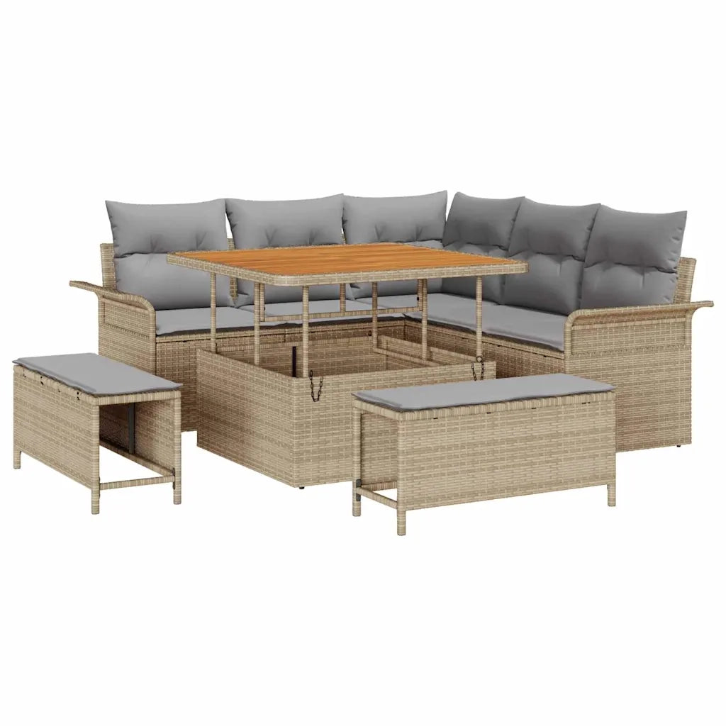Set Divano da Giardino con cuscino 8 pcs Beige polyrattan