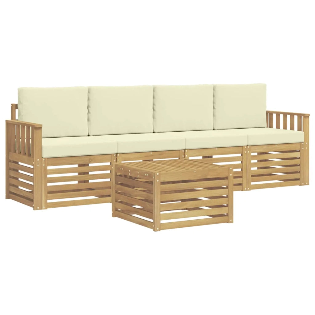Set di divani da esterno 5 pcs Bianco e Crema Poliestere