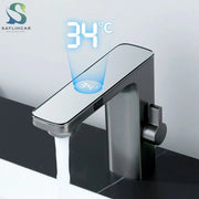 Faucile da Bagno Grigio Smart - Misturatore Acqua a Due Sensori, Acqua Calda e Fredda, Fusto da Contenere per Lavabo da Parete