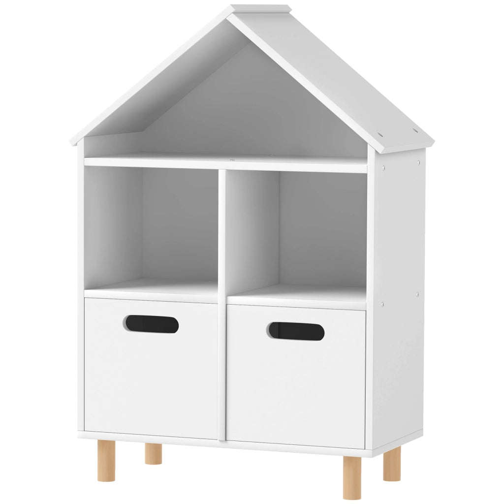 Libreria per bambini ¨C zephmum ¨C 3 ripiani, 2 cassetti, forma casa, 64x30x89 cm, bianco