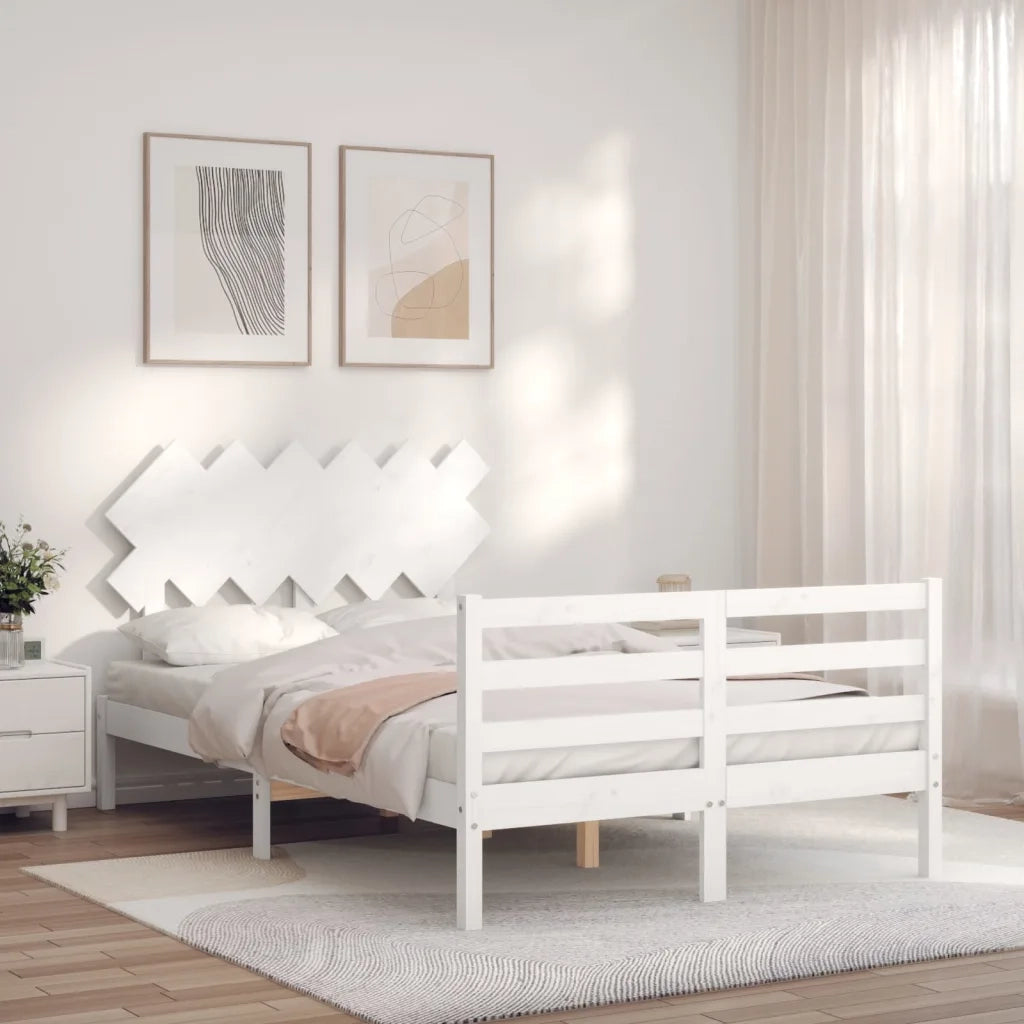 Giroletto con Testiera-Struttura Letto con testiera Bianco 120x200 cm in Legno Massello 245339