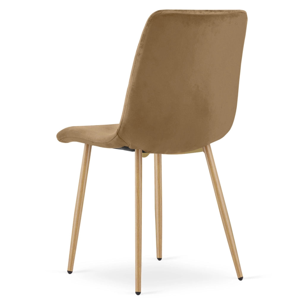 Sedia Turin in velluto marrone con gambe effetto legno