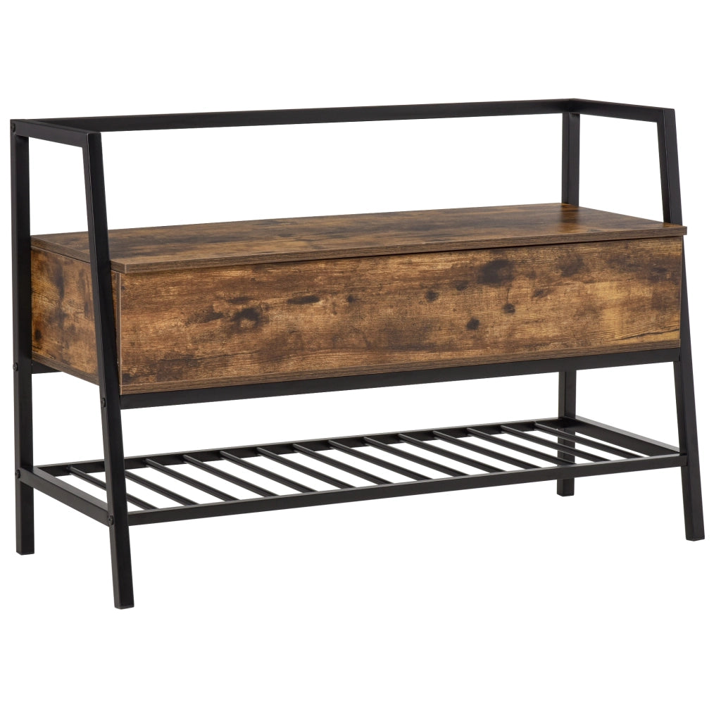 Mobile Scarpiera con Vano e Panca in Stile Industriale ¨C zephmum ¨C Legno e Metallo, Marrone Rustico, 90x37x60cm