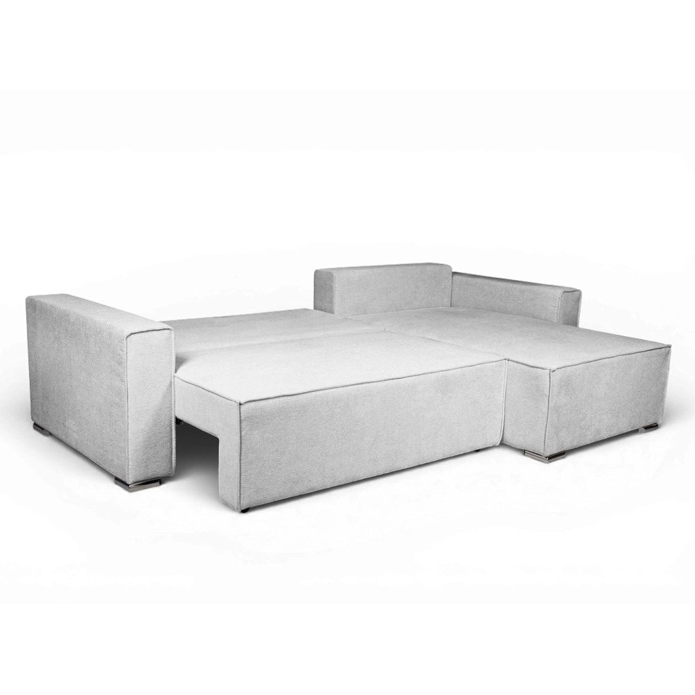 Divano Angolare Emily grigio con Letto Easy Open, Contenitore e Penisola Reversibile – Comfort e Design per il Living