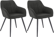 Set di 2 Sedie per Sala da Pranzo Imbottita, Poltroncina in Stoffa Lino,Sedia da Cucina con Braccioli e Schienale, Gambe in Metallo, moderne,Antracite, BH224an-2