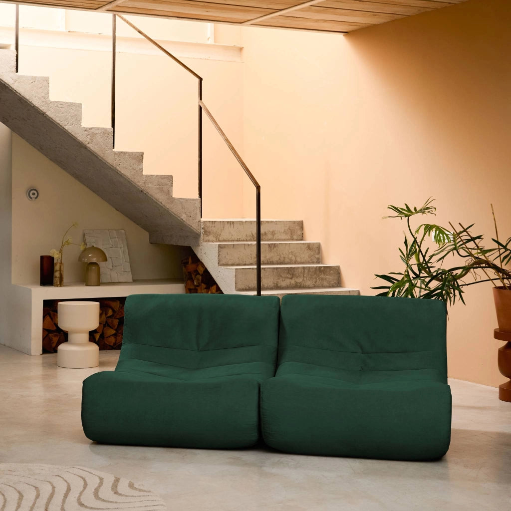 Modulo per divano modulare senza braccioli in velluto, 2 posti, verde