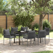Set da Pranzo per Giardino 7 pcs Nero e Grigio Rattan in PE 3379104