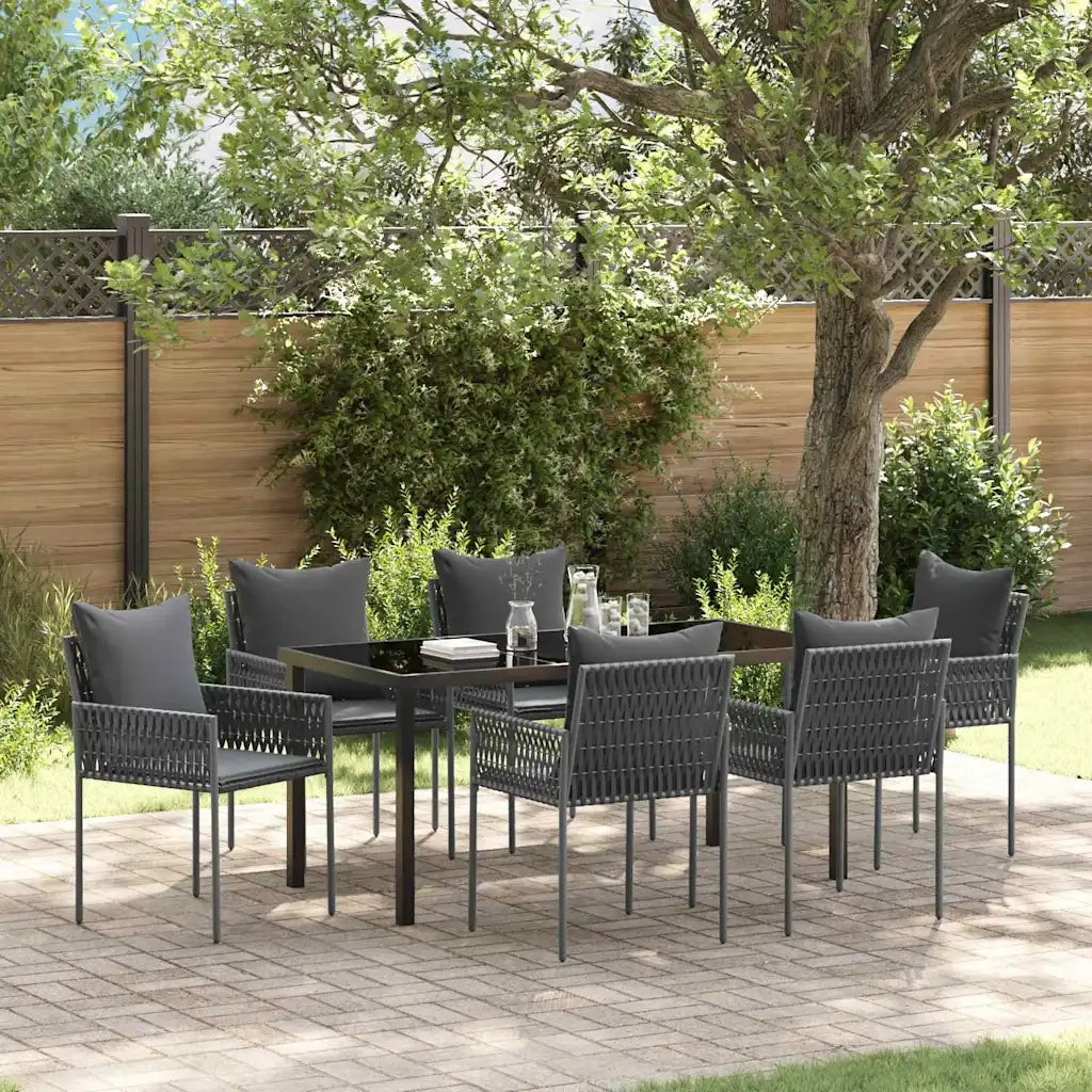 Set da Pranzo per Giardino 7 pcs Nero e Grigio Rattan in PE 3379104