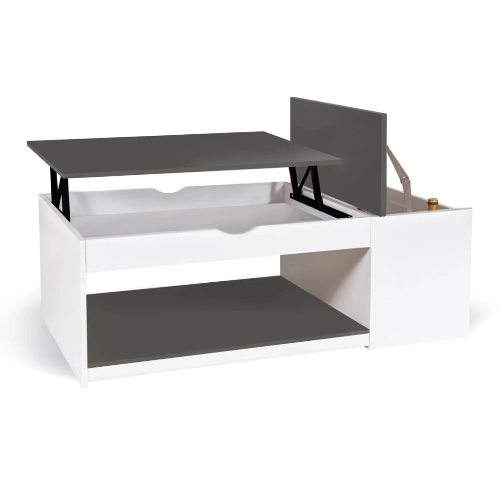 IDMarket - Tavolino elevabile ELEA con scatola in legno bianco e grigio