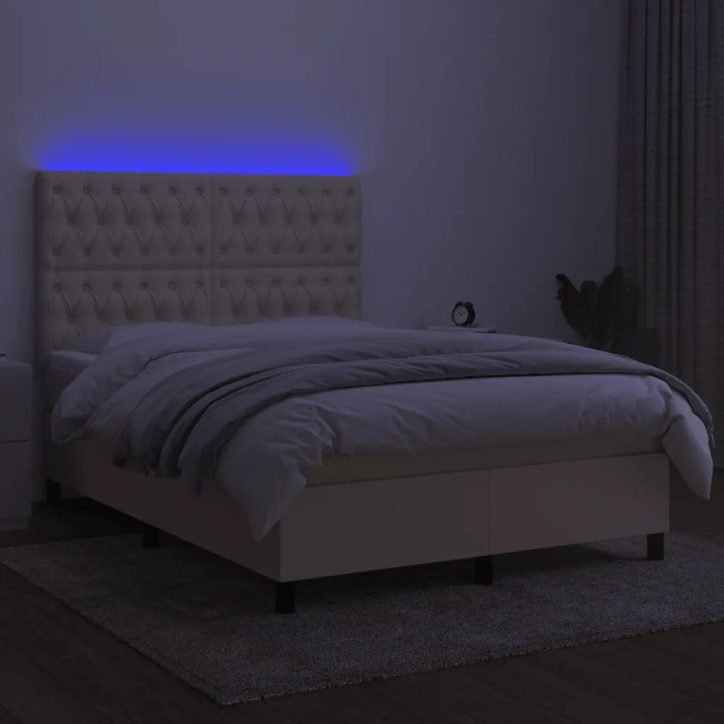 Letto a Molle con Materasso e LED Crema 140x190 cm in Tessuto 3135114