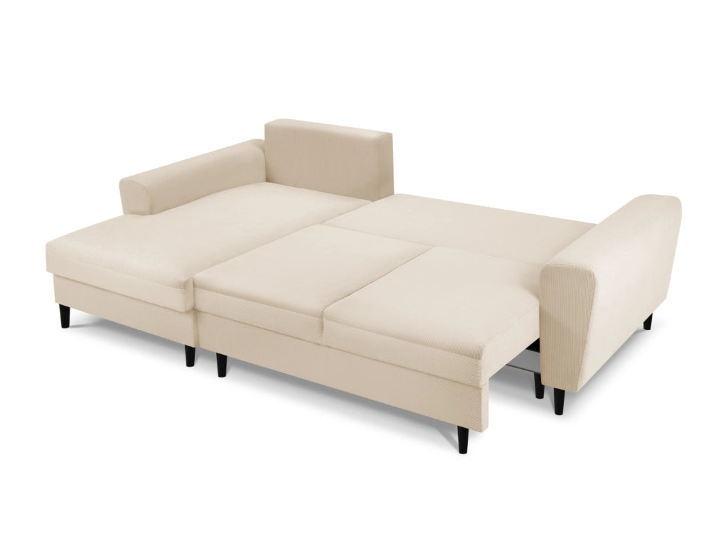 Cosmopolitan Design - Divano convertibile angolare sinistro con contenitore "Kyoto" 4 posti in velluto a coste beige 