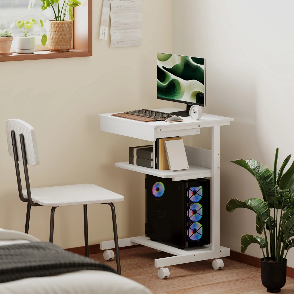 Scrivania per computer con cassetto e ruote ¨C zephmum ¨C bianco 56x51x75 cm