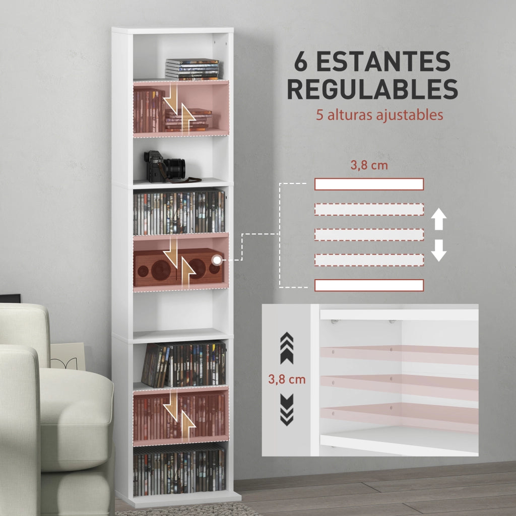 Libreria per CD e DVD con Ripiani Ajustables ¨C zephmum ¨C 33x24x140 cm Bianco