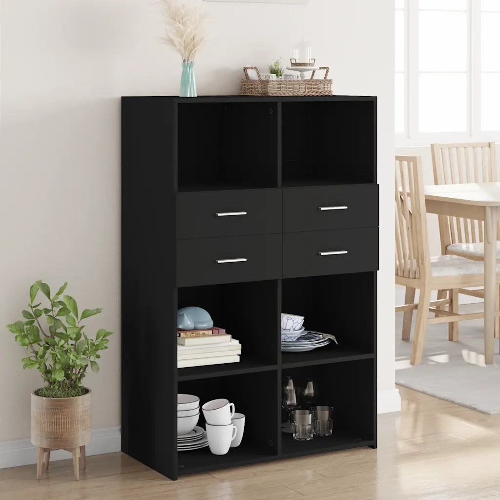 Credenza | Madia | Buffet da pranzo | Armadio da pranzo Nera 80x42,5x124 cm in Legno Multistrato