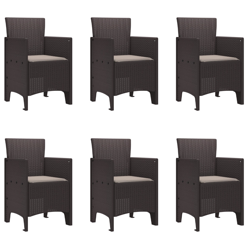 Set da Pranzo da Giardino 7 Pezzi con Cuscini Marrone Polyrattan