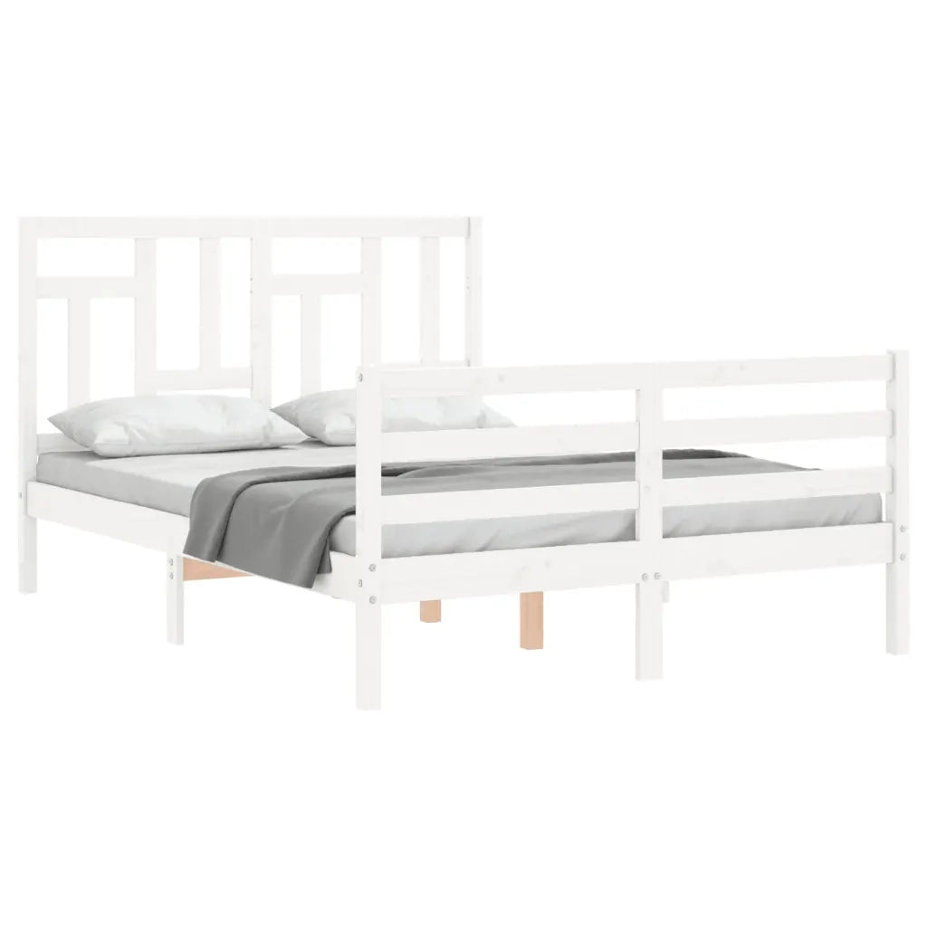Giroletto con Testiera-Struttura Letto con testiera Bianco 140x190 cm in Legno Massello 413715