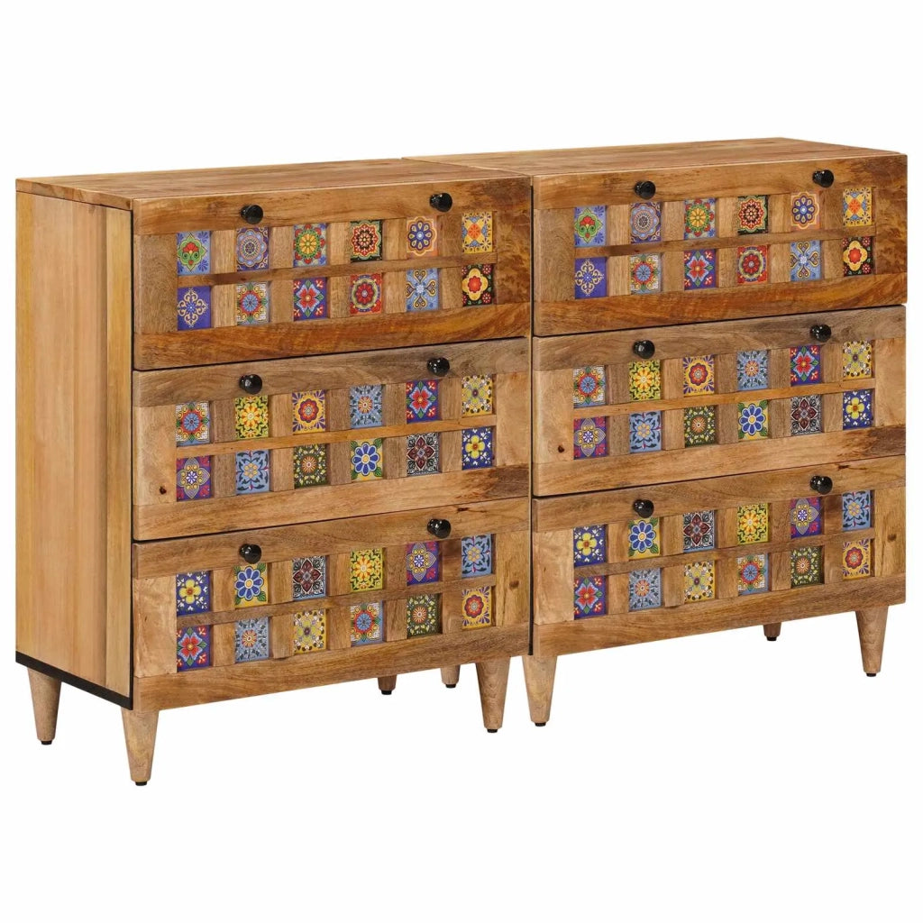 Credenza 2 pcs Naturale 60 x 33 x 75 cm Legno di mango massello 3310094