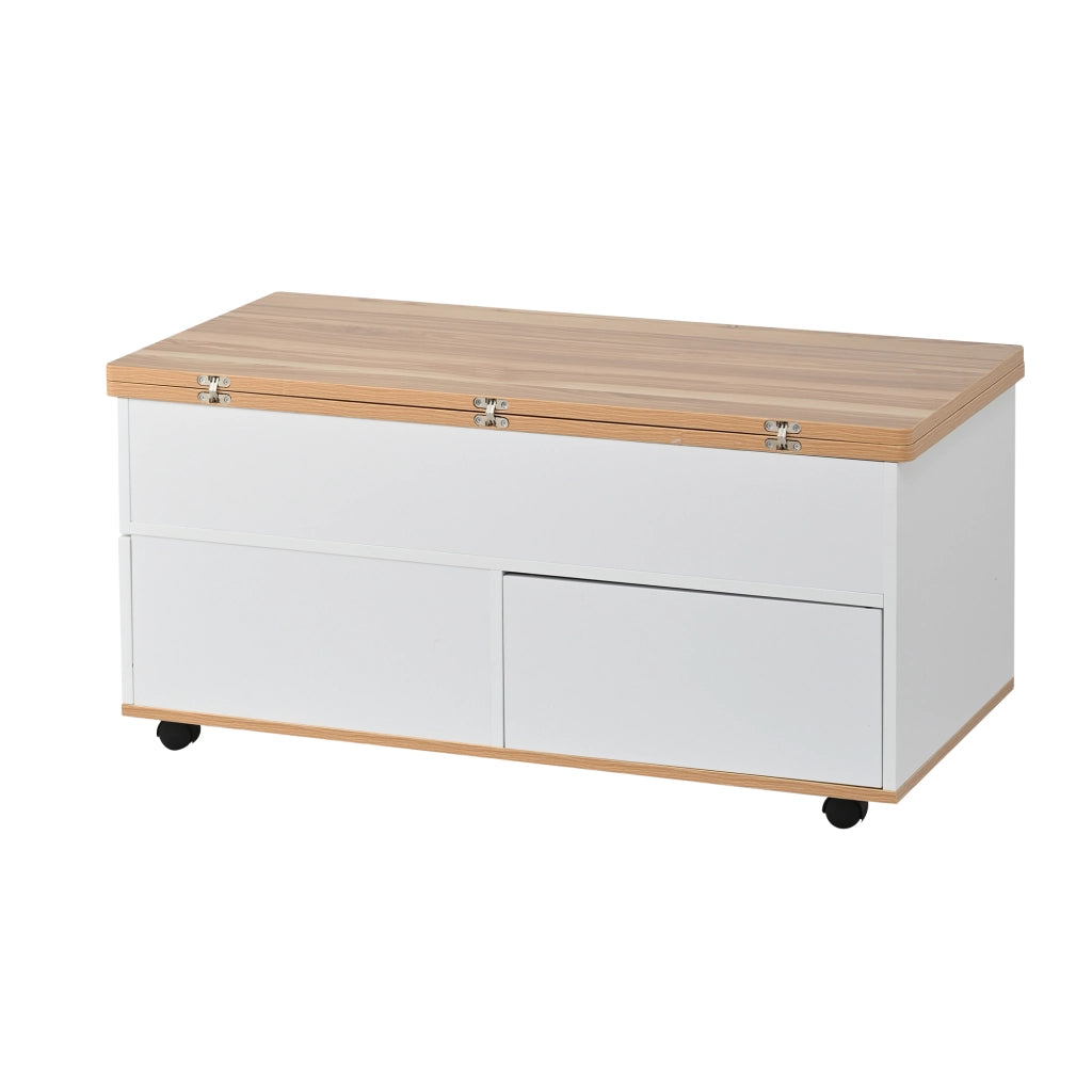 TAVOLO DA CAFFÈ Sollevabile 100 x 98 x 65 cm Bianco e Effetto Legno con Ruote