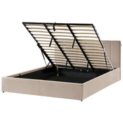 Letto matrimoniale contenitore Rivestimento in velluto beige 180 x 200 cm con testiera a doghe