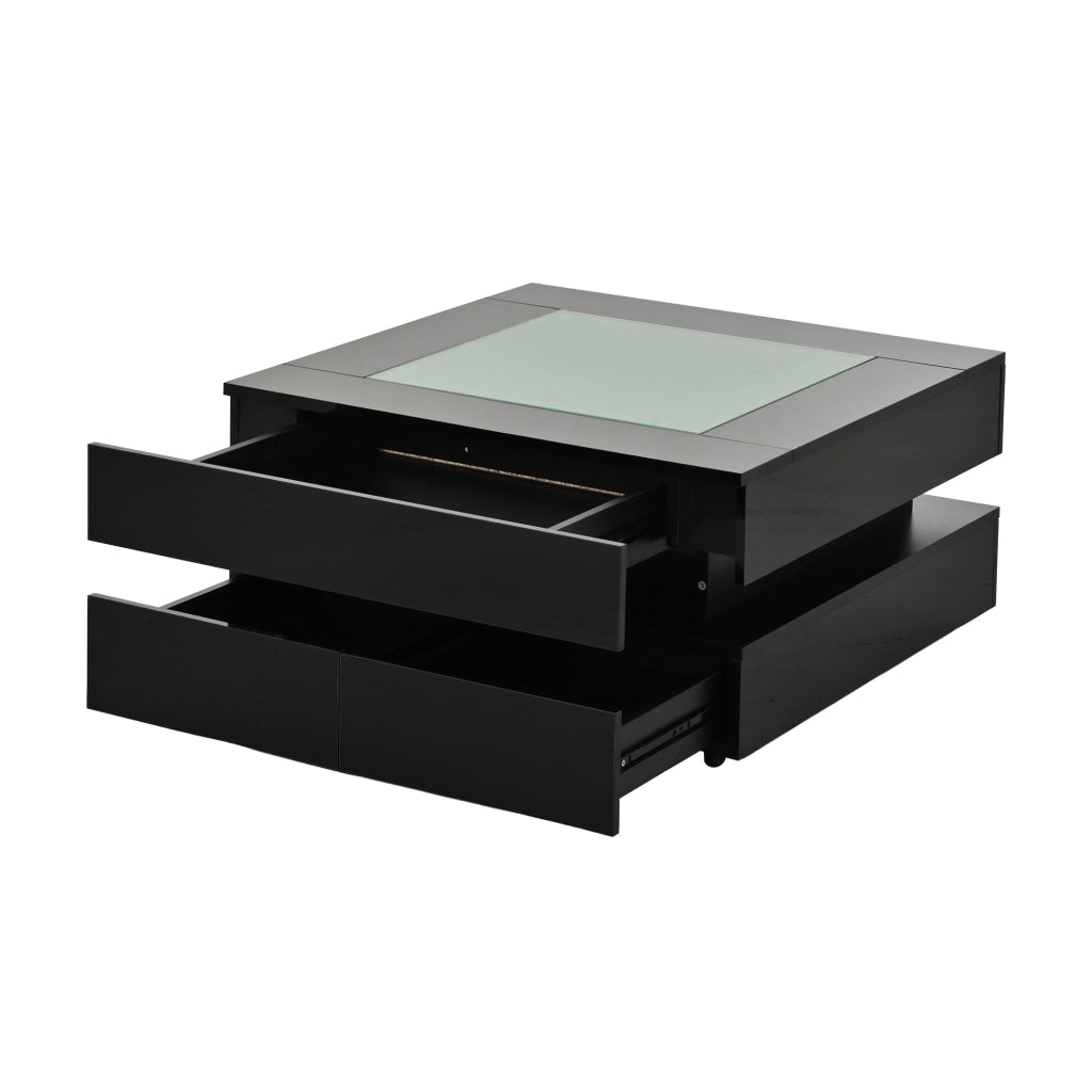 Tavolino da caffè con 3 cassetti e LED - per soggiorno - 70 x 70 x 35 cm - nero