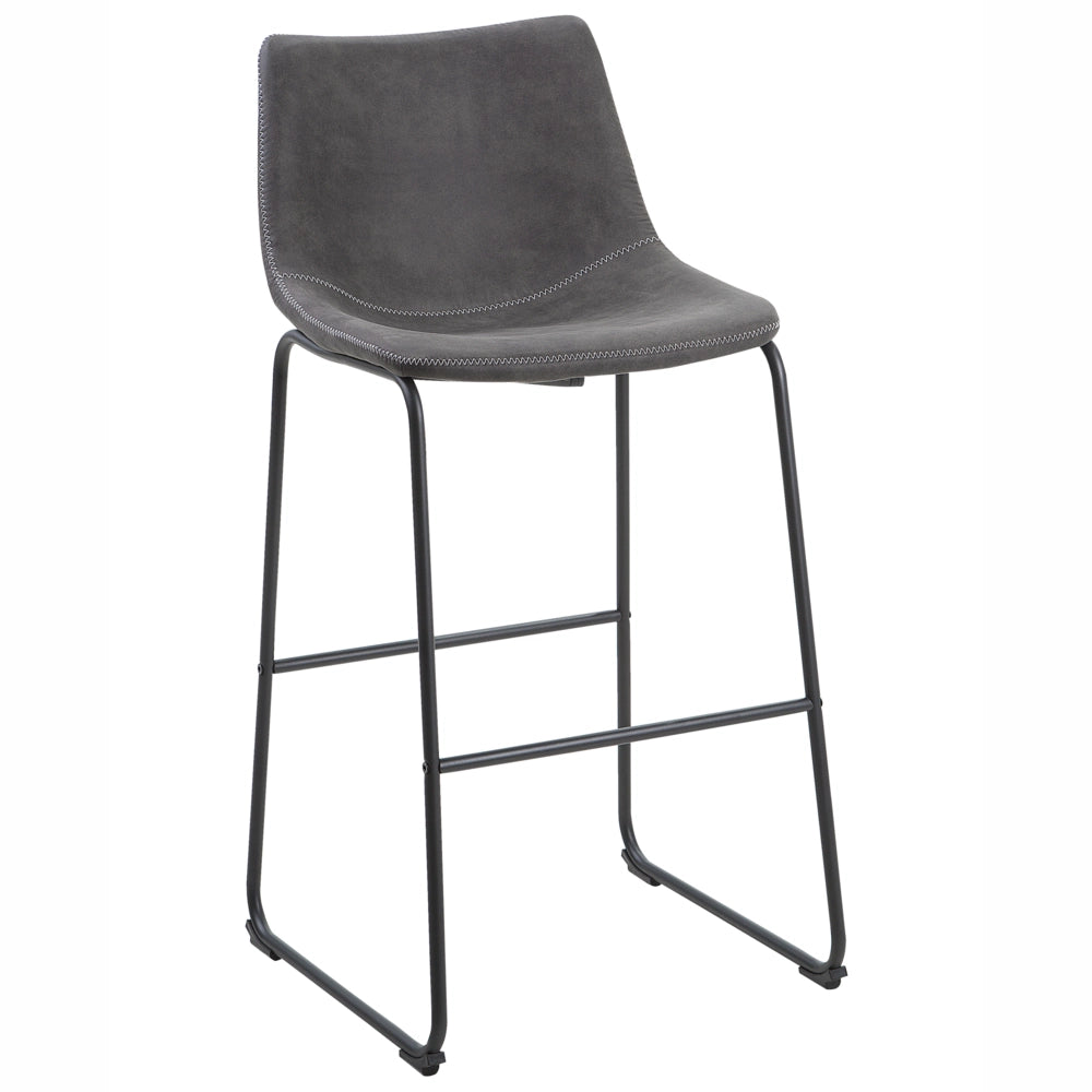 Set di 2 sgabelli da bar rivestimento in tessuto grigio scuro gambe in metallo Nero poggiapiedi industriale