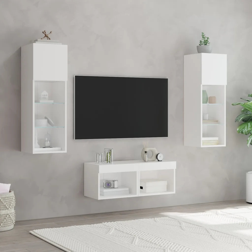 Mobili TV a Muro 4pz con Luci LED Bianchi 3216576