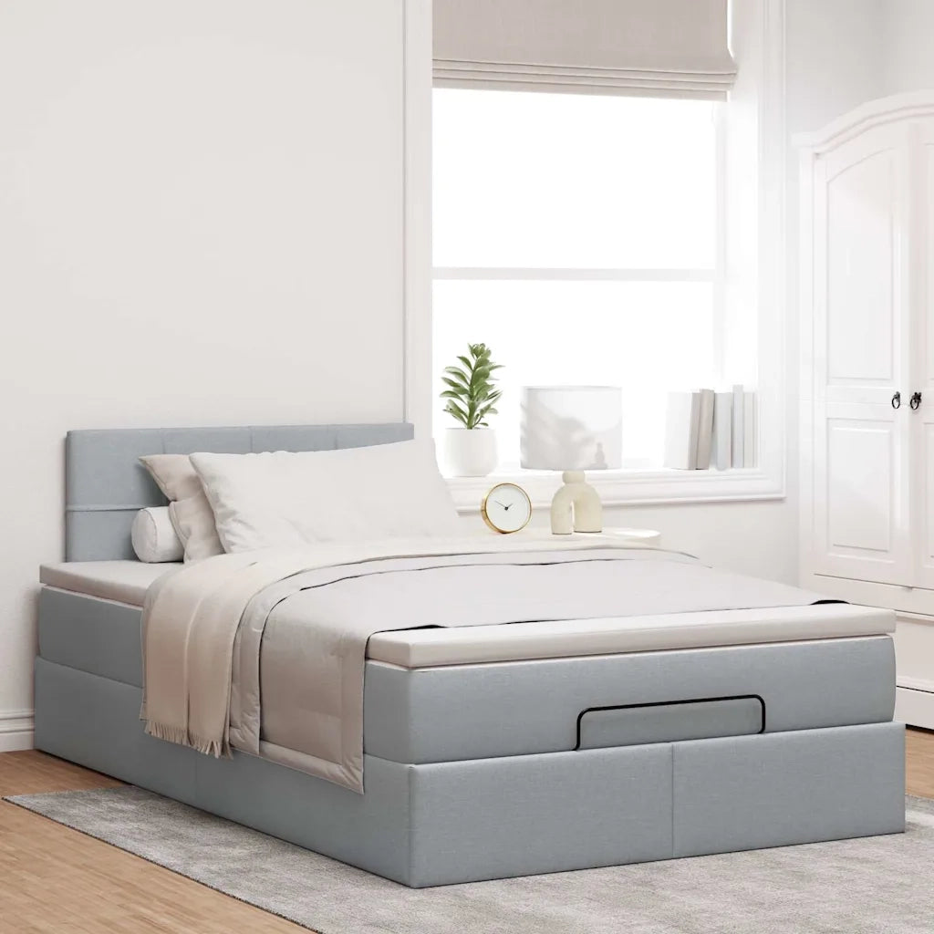Pouf Letto con Materasso Grigio Chiaro 120x200 cm in Tessuto 3312298