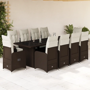 vidaXL Set Bistrò da Giardino 11 pz con Cuscini in Polyrattan Marrone