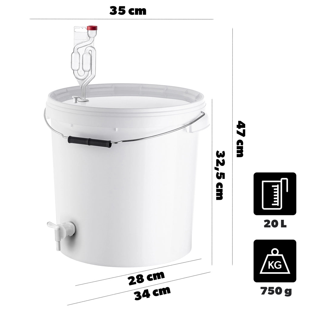 Set di contenitori per fermentazione KADAX da 20 litri per vino e liquori, completo di rubinetto, tubo e tappo.