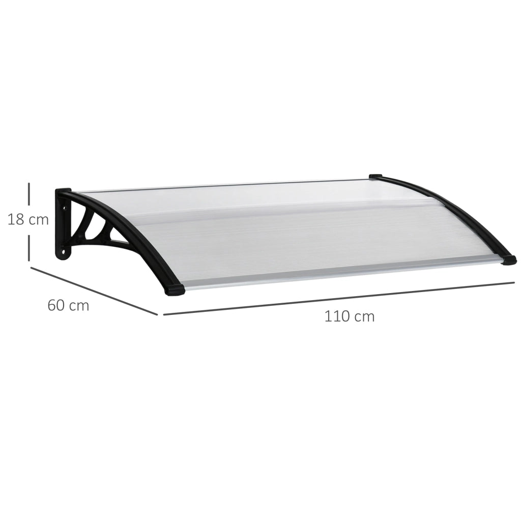 Pensilina Tettoia 110x60x23 cm in Policarbonato e Alluminio Trasparente