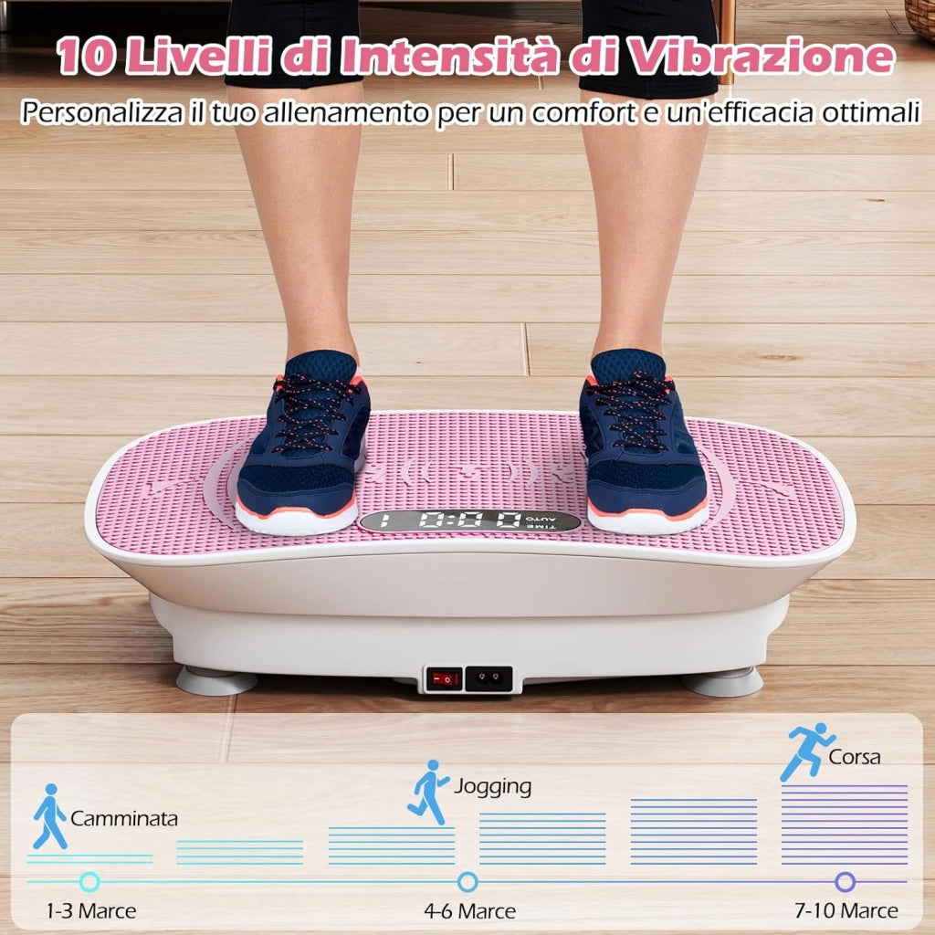 Pedana Vibrante Dimagrante, Piastra Vibrante con 10 Livelli di Vibrazione e Timer, Schermo, Telecomando, Superficie Antiscivolo e 4 Ventose, Allenamento Modellamento Muscolare