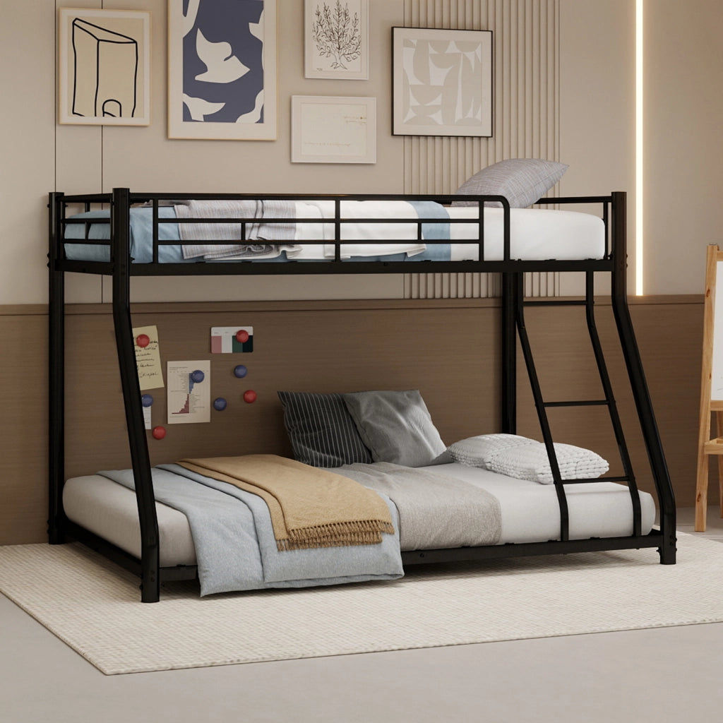 Letto a castello 90 × 190 cm et 140 × 190 cm con scala, parapetti alti, senza materasso, in metallo nero