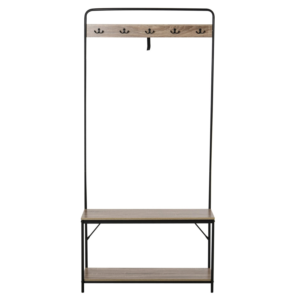 EasyComfort Appendiabiti con Panca e Scarpiera in Stile Industriale, Mobile per Ingresso Vintage in Legno e Acciaio Nero