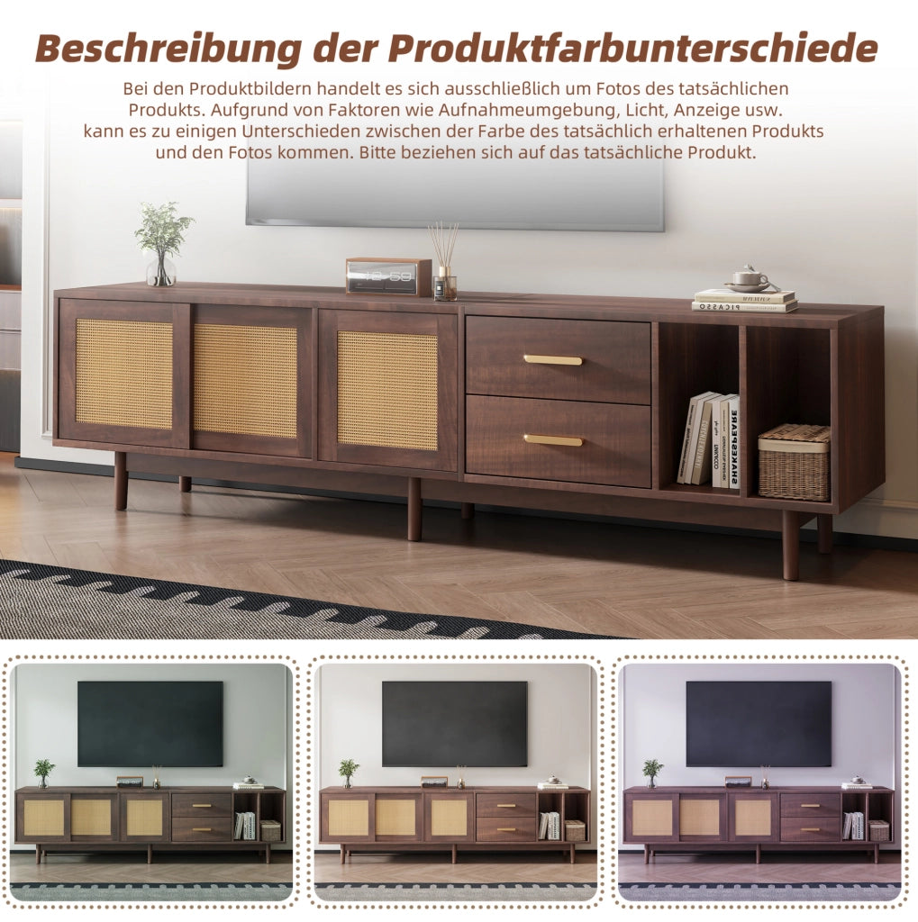 Mobile porta TV 190 x 40 x 52 cm con ante e cassetti, colore marrone