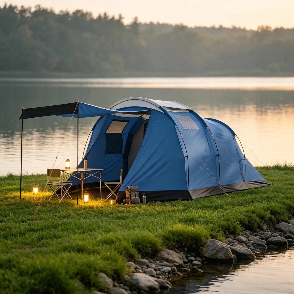 TENDA DA CAMPEGGIO A TUNNEL 460x260x190 cm Blu, 3-4 posti, impermeabile 3000 mm