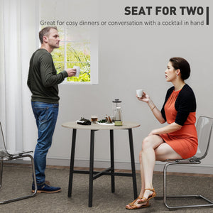 Tavolo da Pranzo Rotondo in Stile Industriale Ø80x75 cm per 2 Persone in Truciolato Nero e color Legno