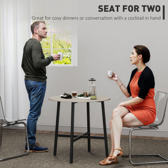 Tavolo da Pranzo Rotondo in Stile Industriale Ø80x75 cm per 2 Persone in Truciolato Nero e color Legno