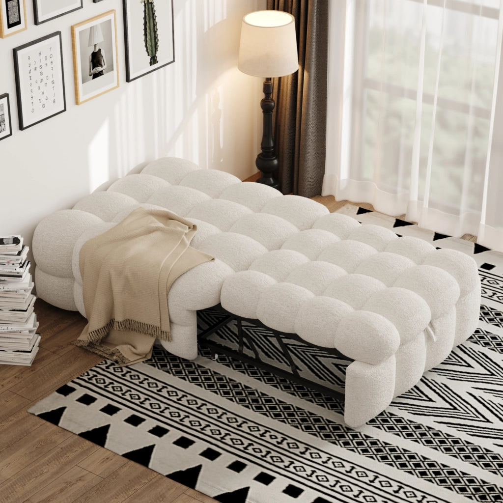 Letto imbottito trasformabile in pouf tessuto teddy 183x76 cm