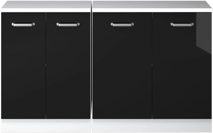 Set di mobili sottotetto Rion, Nero lucido, 140 cm Set di 2 carcasse armadio profondità 60 cm, adatto per il salvaspazio sotto tetti spioventi