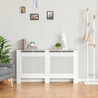 Copritermosifone in Legno MDF, Copertura per Termosifone Moderna con Ripiano Superiore Verniciato Bianco, 151.5x82x19 cm