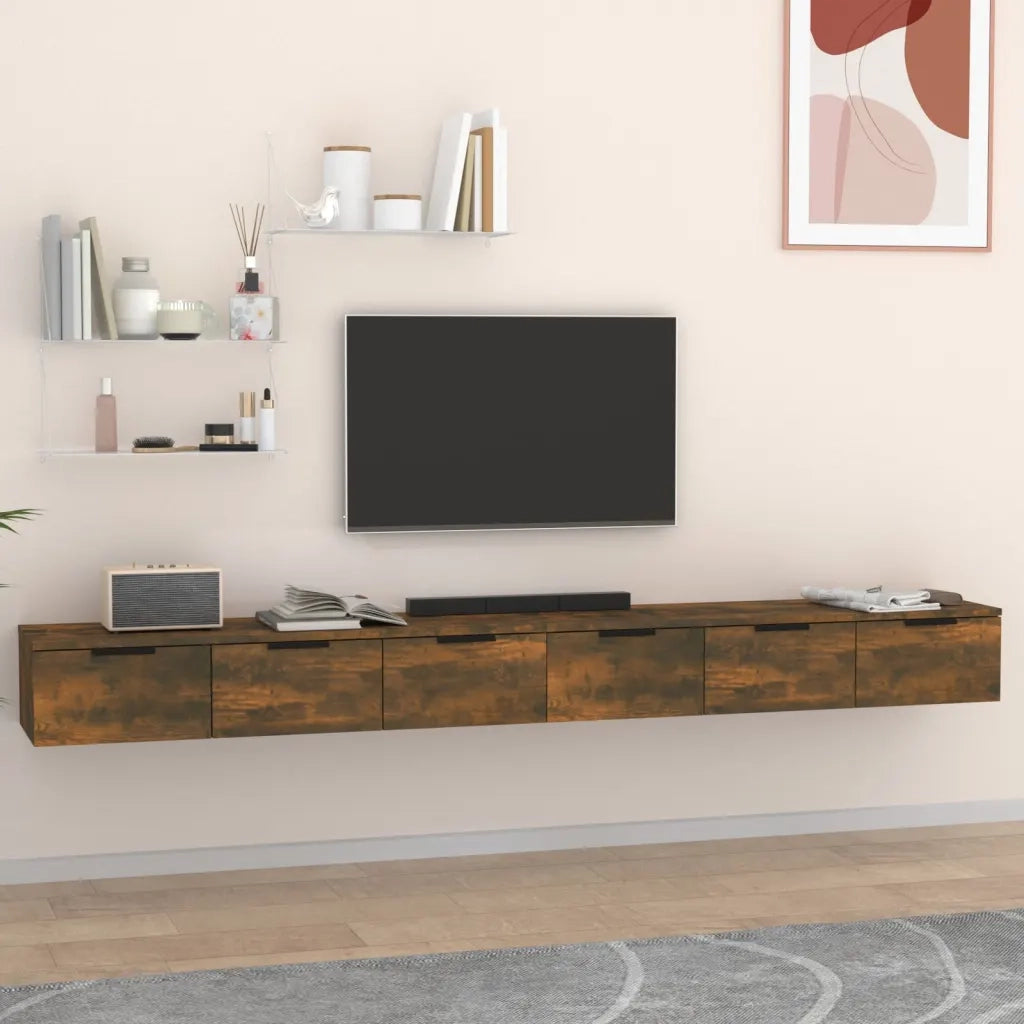 Mobili a Muro 2 pz Rovere Fumo 102x30x20cm in Legno Multistrato 3115905
