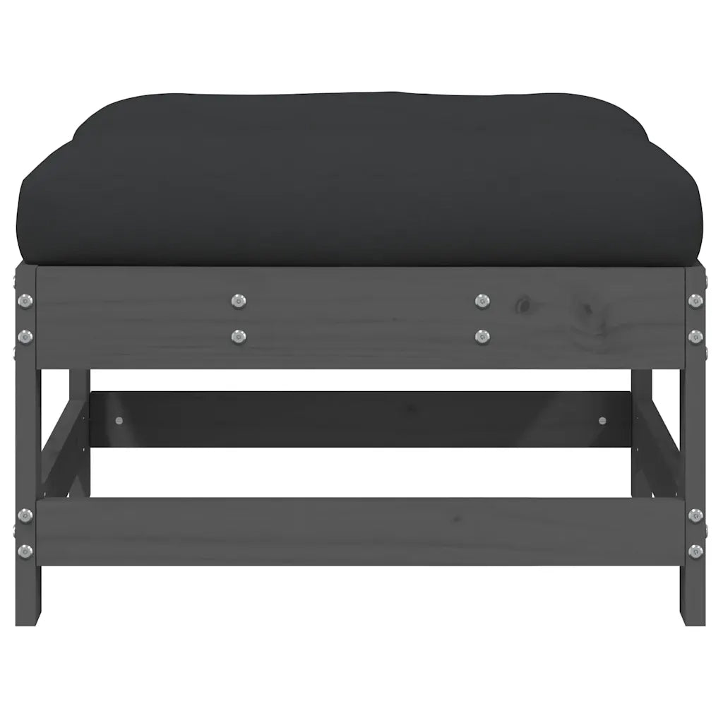 Sedia da giardino-Poggiapiedi Giardino con Cuscini 2pz Legno Massello Pino Grigio 481086