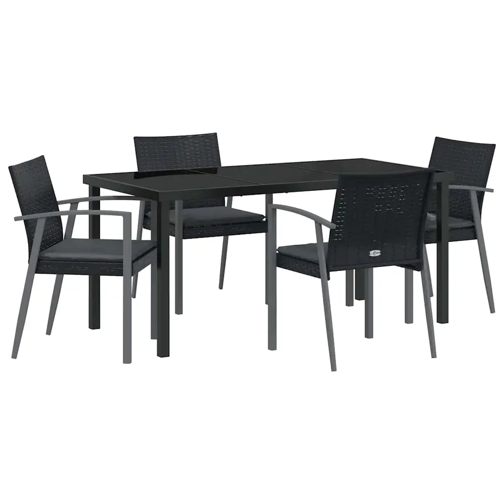 Set da Pranzo per Giardino 5 pcs Nero e Grigio Rattan in PE 3379068