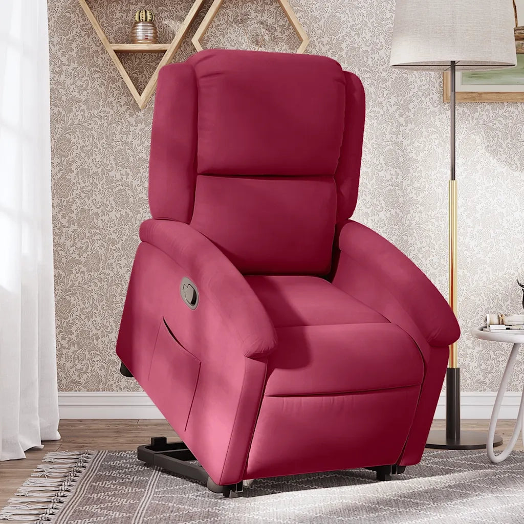 Poltrona | Sedia Relax Alzapersona Reclinabile Rosso Vino in Velluto