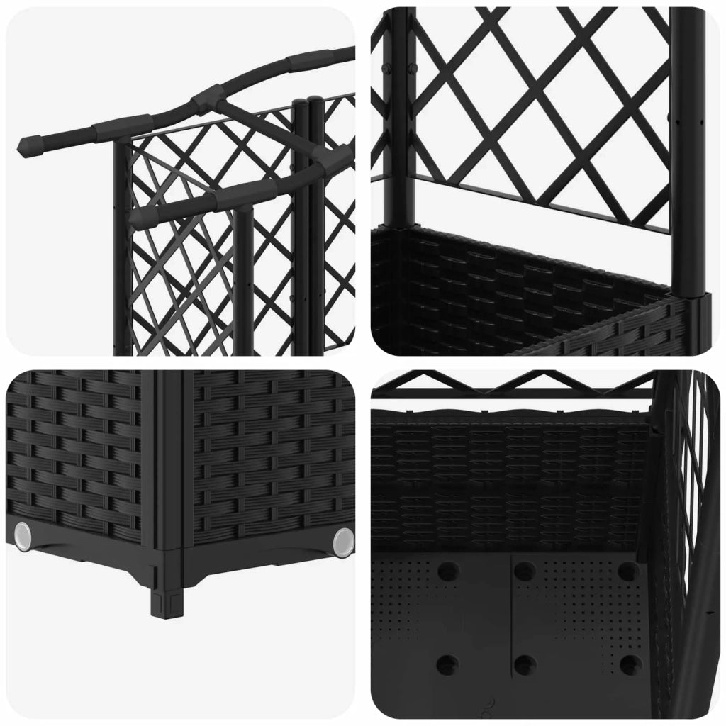 Letto Rialzato con Griglia e Tetto Nero 204 x 40 x 141 cm PP
