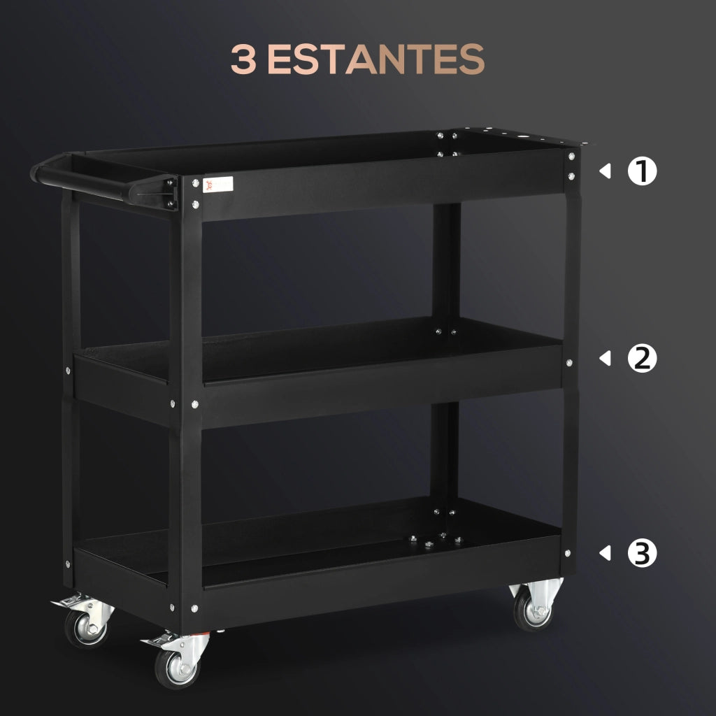 Carrello Portautensili con Ruote ¨C Xylo ¨C 3 Ripiani 83x35,3x76cm Nero