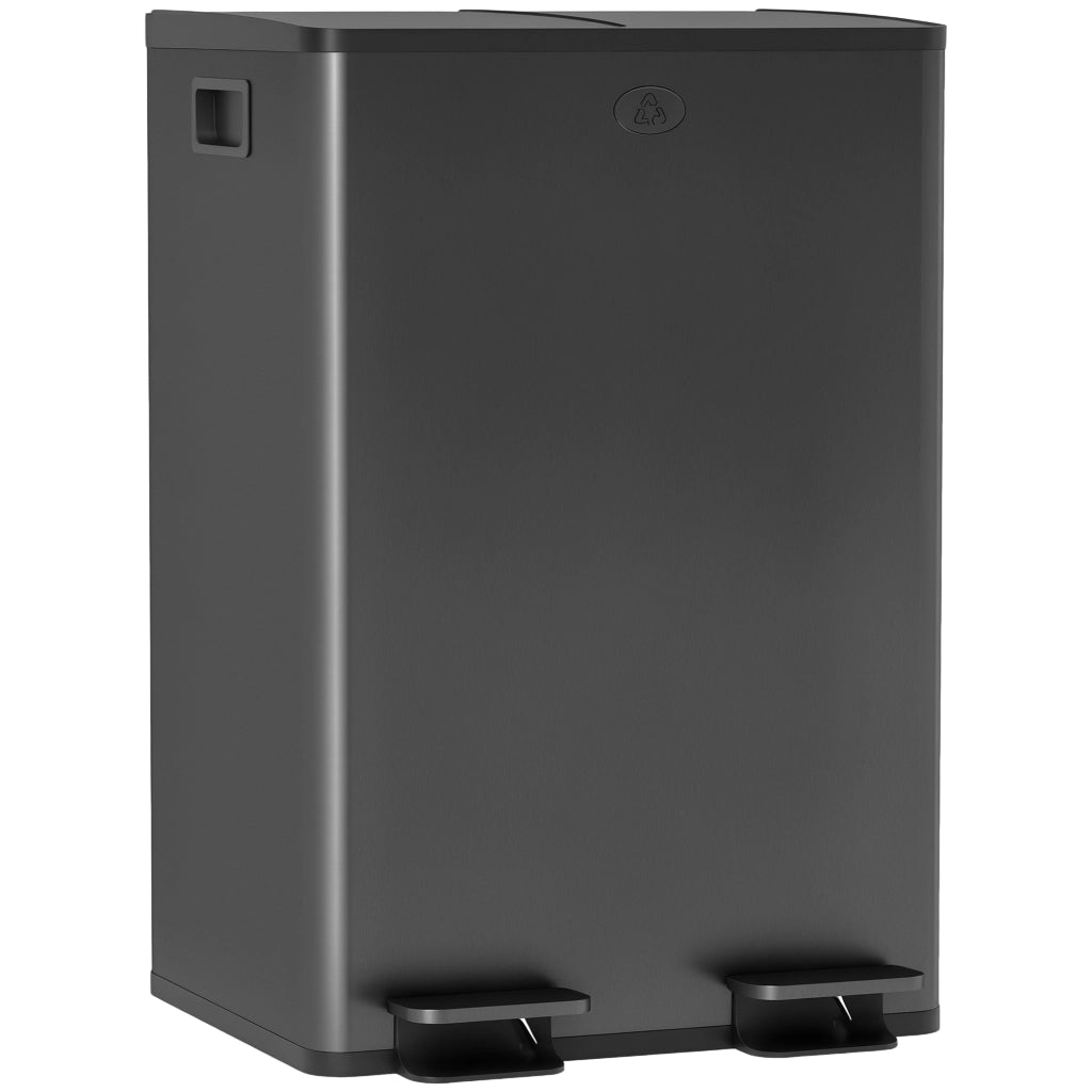 Cestino della cucina 2 compartimenti 2x28L ¨C zephmum ¨C acciaio inossidabile, nero, 45.8x36x67.6cm