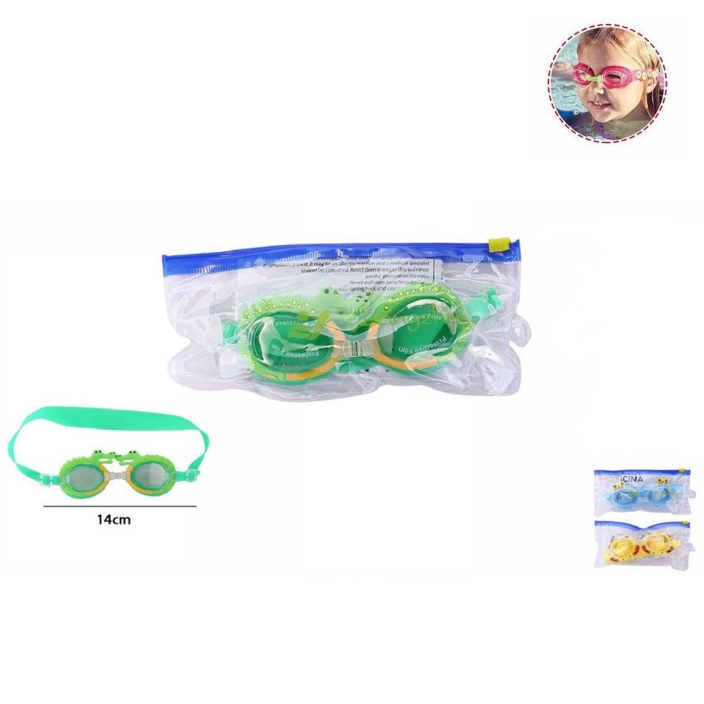 Trade Shop - Occhialini Nuoto Piscina Mare Colorati Con Animali Bambini Regolabili 14cm 71556 -