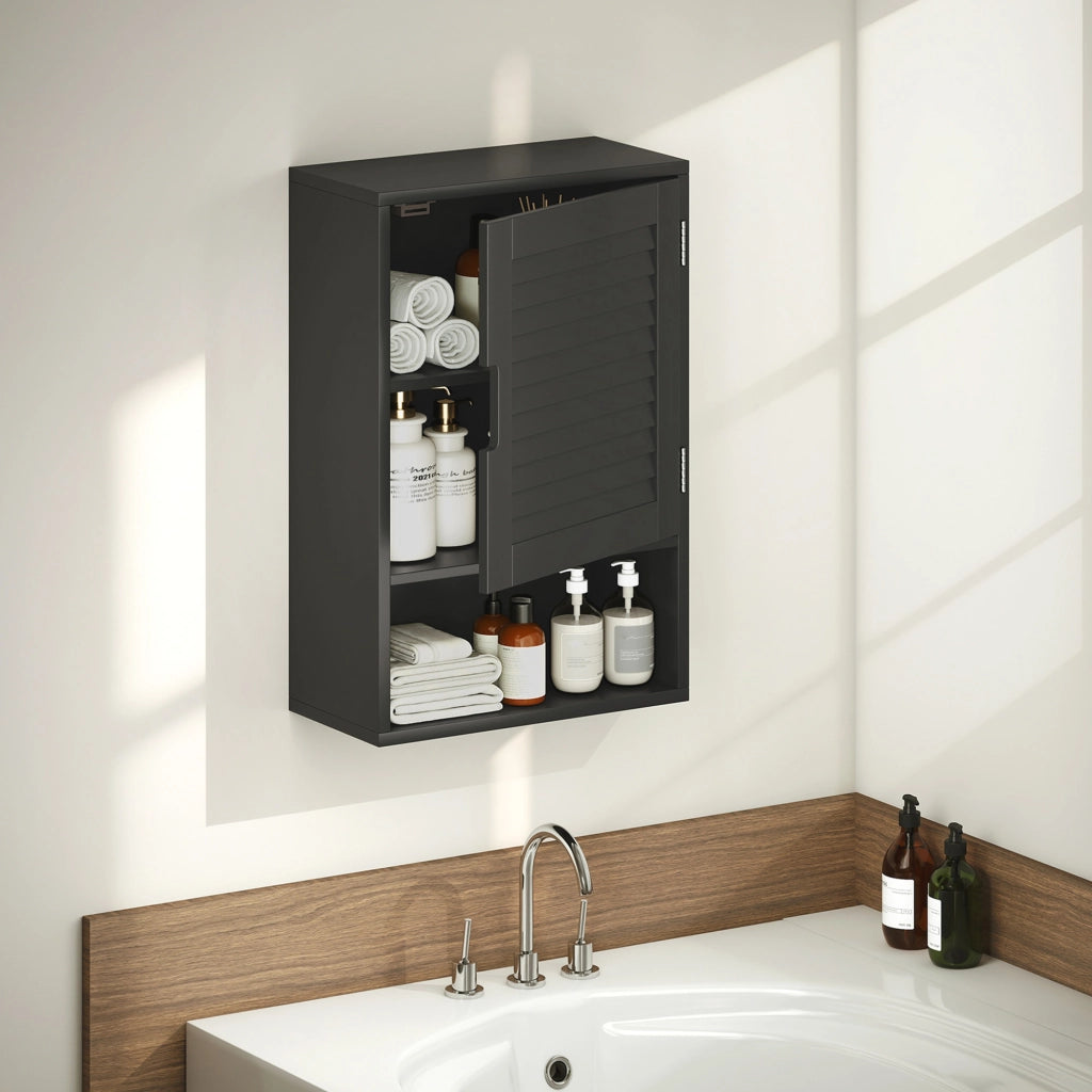 Armadietto Bagno a Parete con Anta e Ripiano Regolabile ¨C Zephmum ¨C 40x20x60 cm, Nero